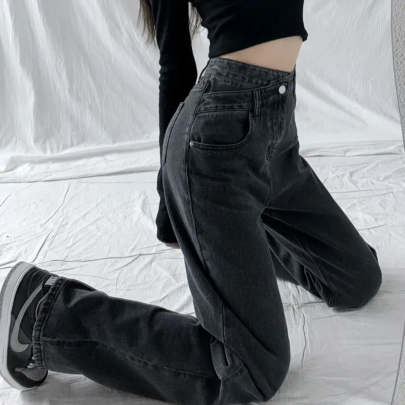 Women Black Wide Leg Jeans High Waist Loose Fit - Image 7