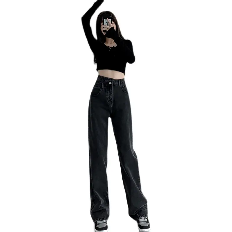 Women Black Wide Leg Jeans High Waist Loose Fit - Image 8