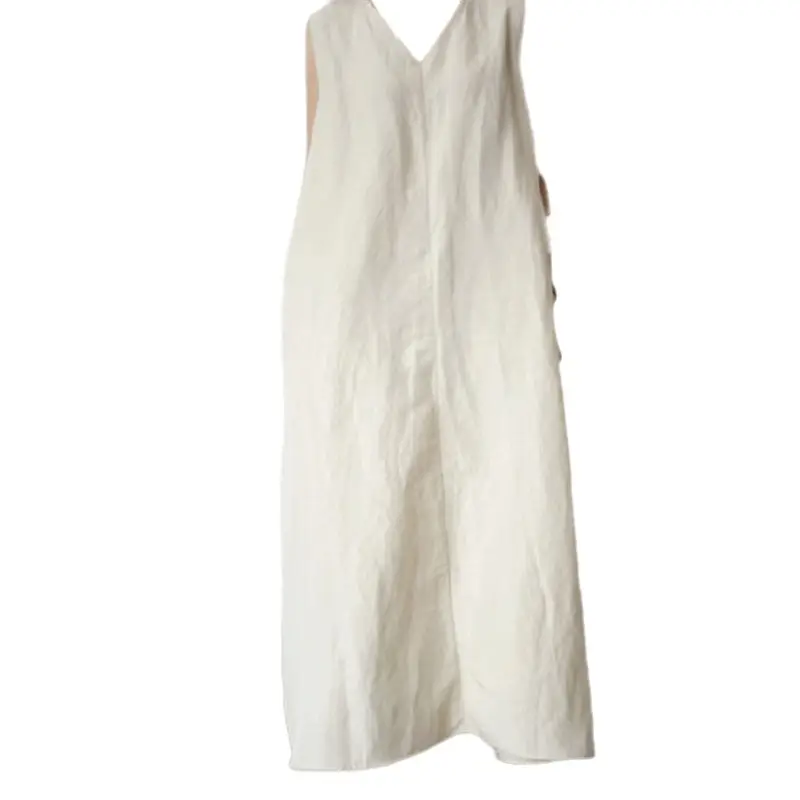 2022 Sleeveless V-Neck Linen Vest Dress Cream - Image 6