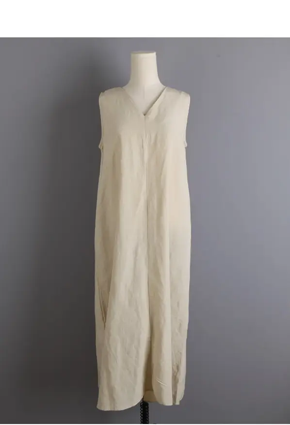2022 Sleeveless V-Neck Linen Vest Dress Cream — feature 14