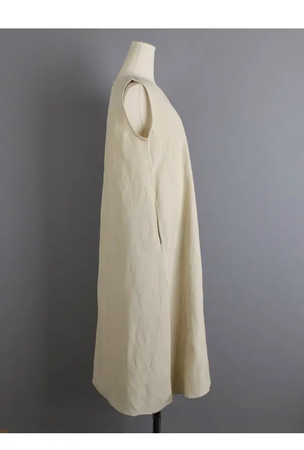 2022 Sleeveless V-Neck Linen Vest Dress Cream — feature 15