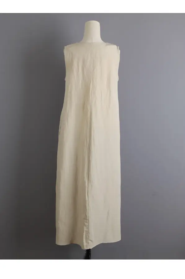 2022 Sleeveless V-Neck Linen Vest Dress Cream — feature 16