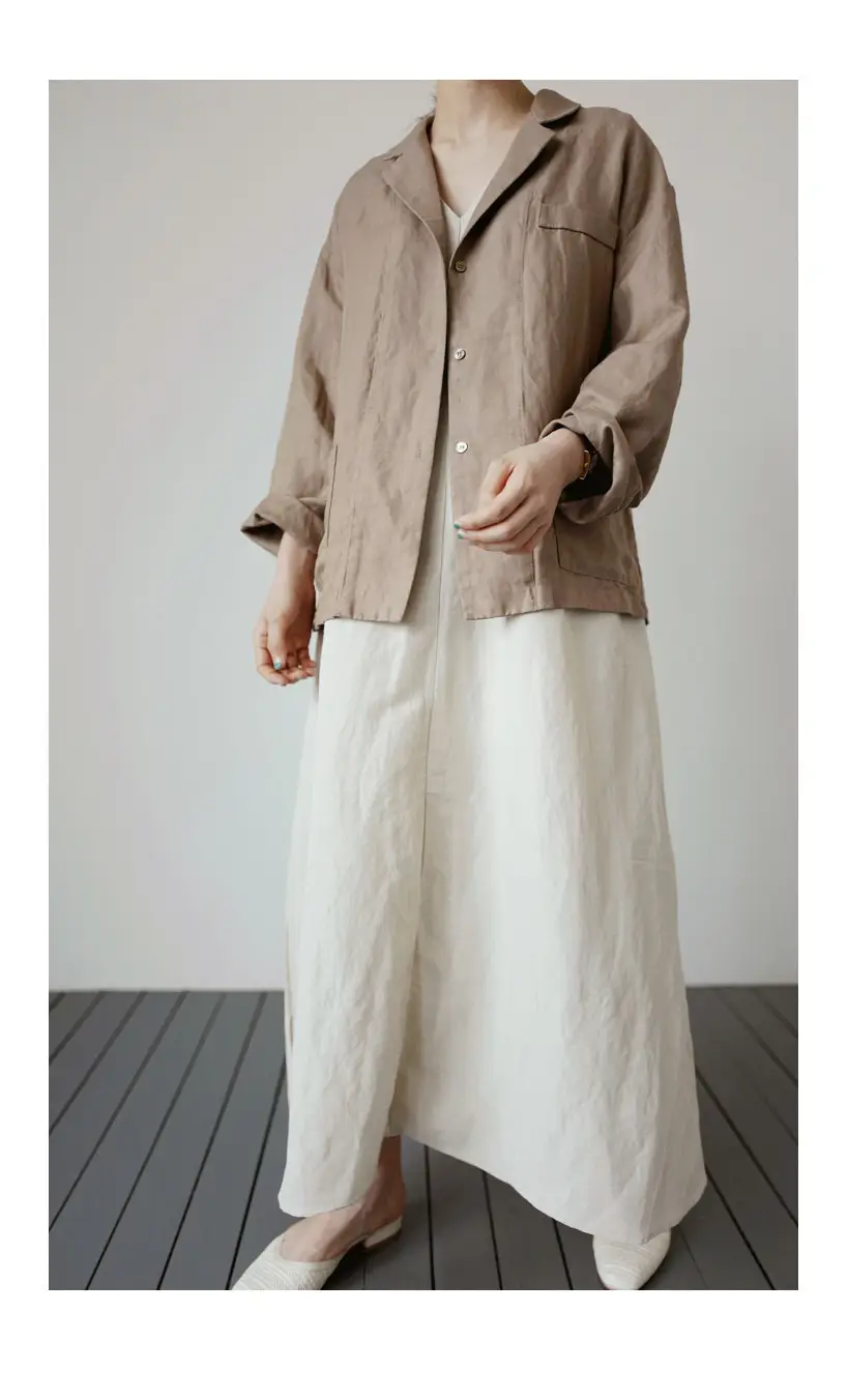 2022 Sleeveless V-Neck Linen Vest Dress Cream — feature 7