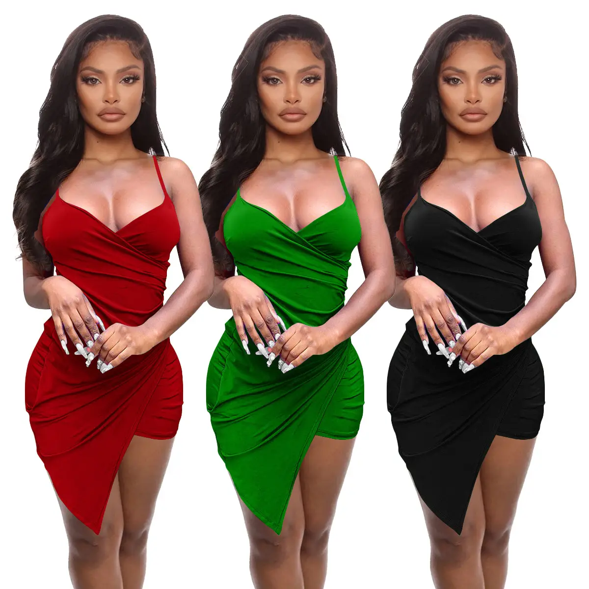 2023 Green V-Neck Nightwear Dress for Women