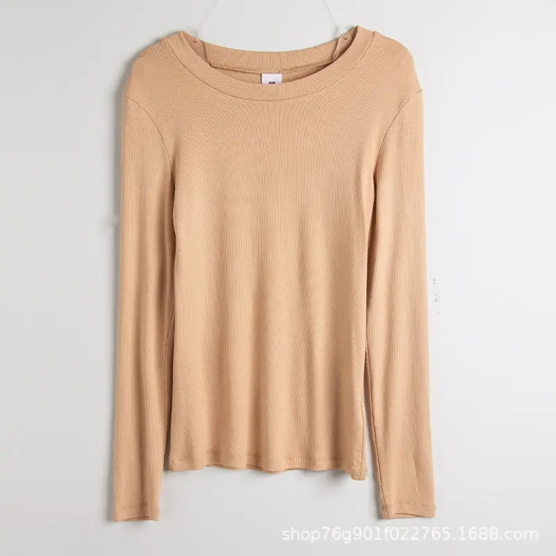 Women Long Sleeve T-Shirt Beige Casual Spring Summer - Image 3
