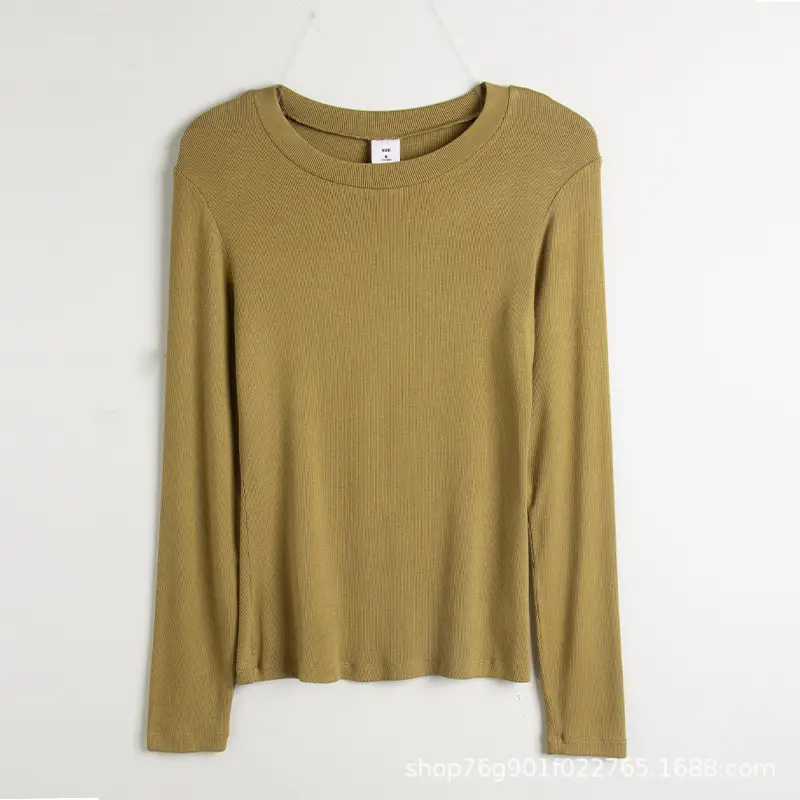 Women Long Sleeve T-Shirt Beige Casual Spring Summer - Image 5