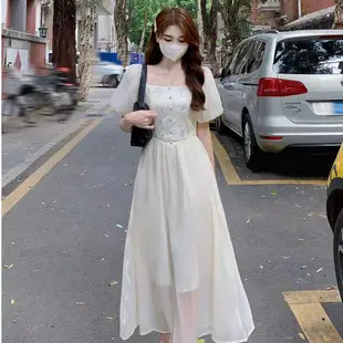 Black Square Neck Long Skirt Dress for Women — feature 26