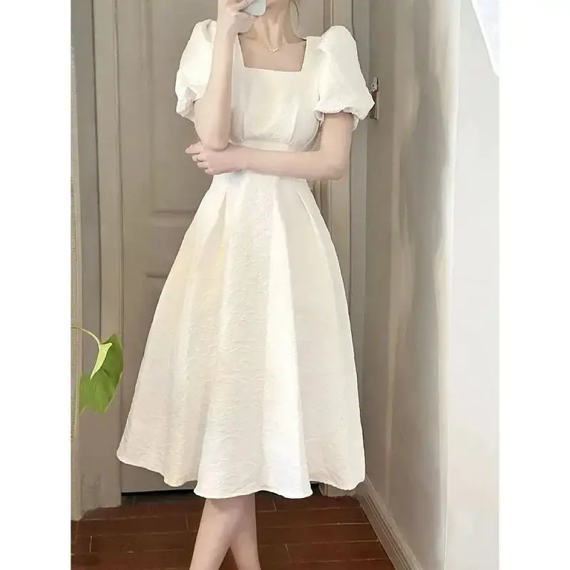 Black Square Neck Long Skirt Dress for Women - Image 2