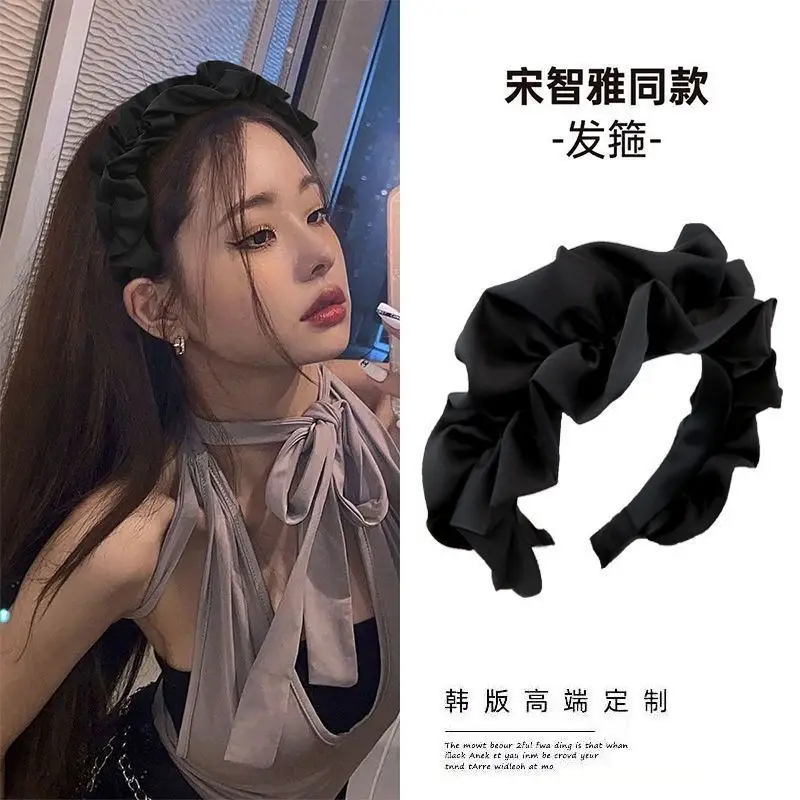 Black Satin Wide Bristle Hairband for Women - Image 4