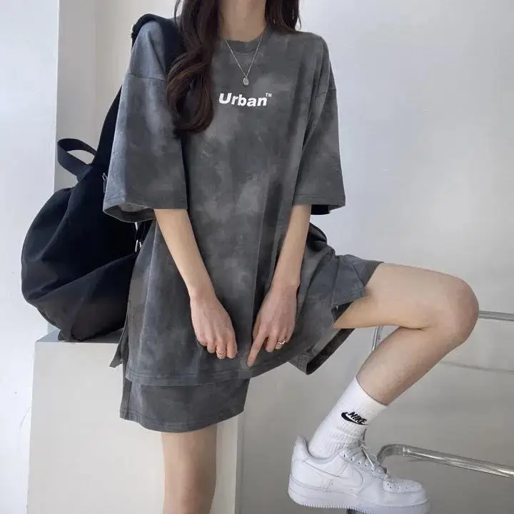 Women Grey Tie-Dye 2-Piece Shorts Set Summer — feature 11
