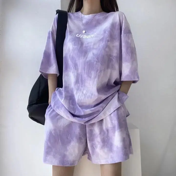 Women Grey Tie-Dye 2-Piece Shorts Set Summer — feature 22