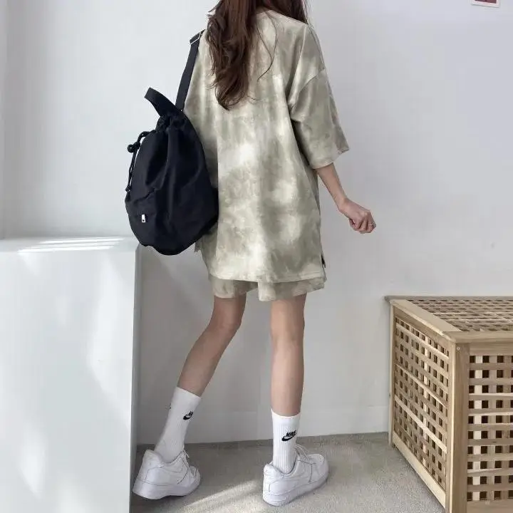 Women Grey Tie-Dye 2-Piece Shorts Set Summer — feature 30