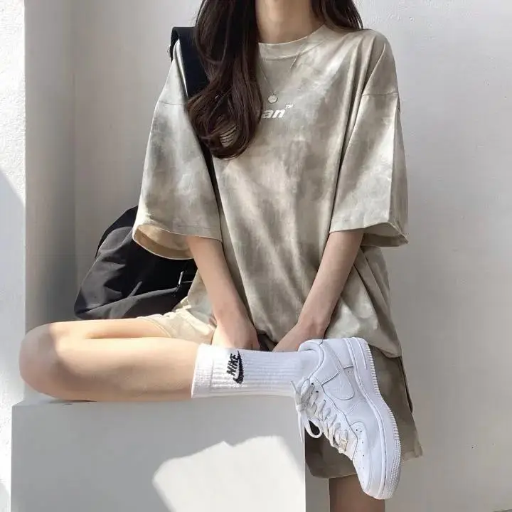 Women Grey Tie-Dye 2-Piece Shorts Set Summer — feature 34