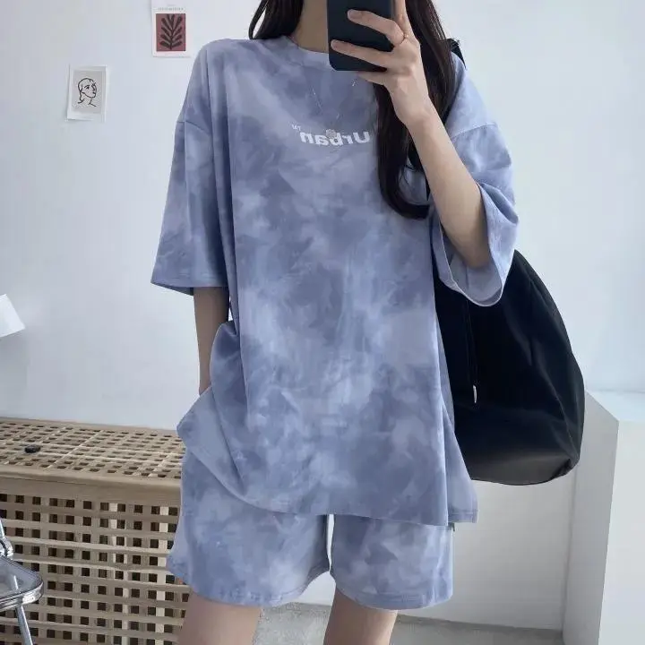 Women Grey Tie-Dye 2-Piece Shorts Set Summer — feature 41