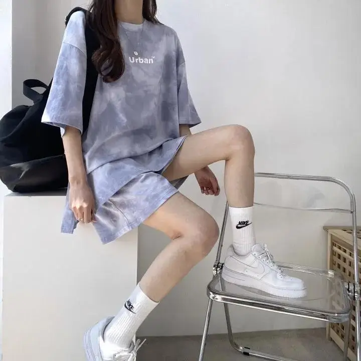 Women Grey Tie-Dye 2-Piece Shorts Set Summer — feature 43