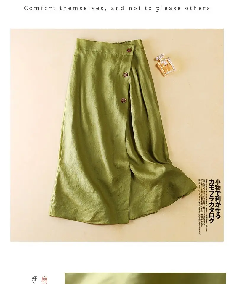Women Cotton Linen Skirt White Button Front Large — feature 13