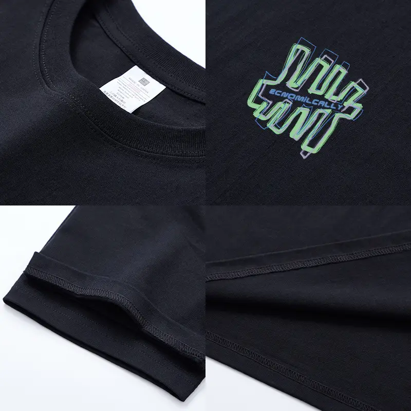 Men's Printed Cotton T-Shirt Black Korean Style - Image 7