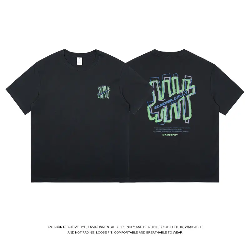 Men's Printed Cotton T-Shirt Black Korean Style - Image 2