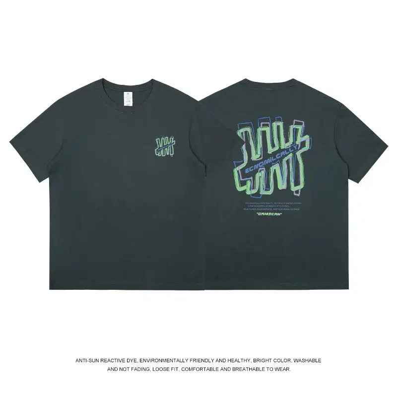 Men's Printed Cotton T-Shirt Black Korean Style - Image 3