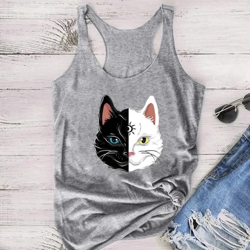 Women Sleeveless Cat Print Vest Maroon - Image 2
