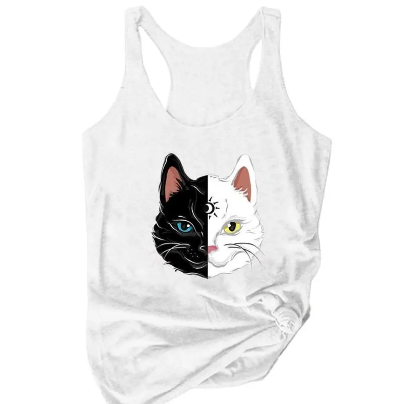 Women Sleeveless Cat Print Vest Maroon - Image 7