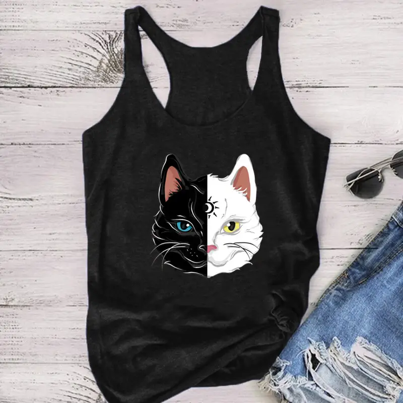 Women Sleeveless Cat Print Vest Maroon - Image 3