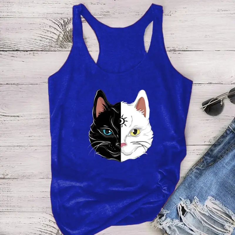 Women Sleeveless Cat Print Vest Maroon - Image 4