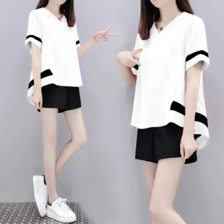 Women White Black Striped Summer Top Shorts Set - Image 5