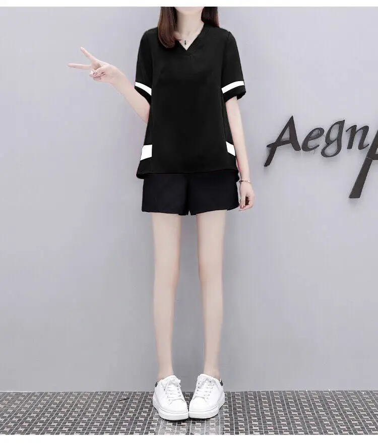 Women White Black Striped Summer Top Shorts Set — feature 8