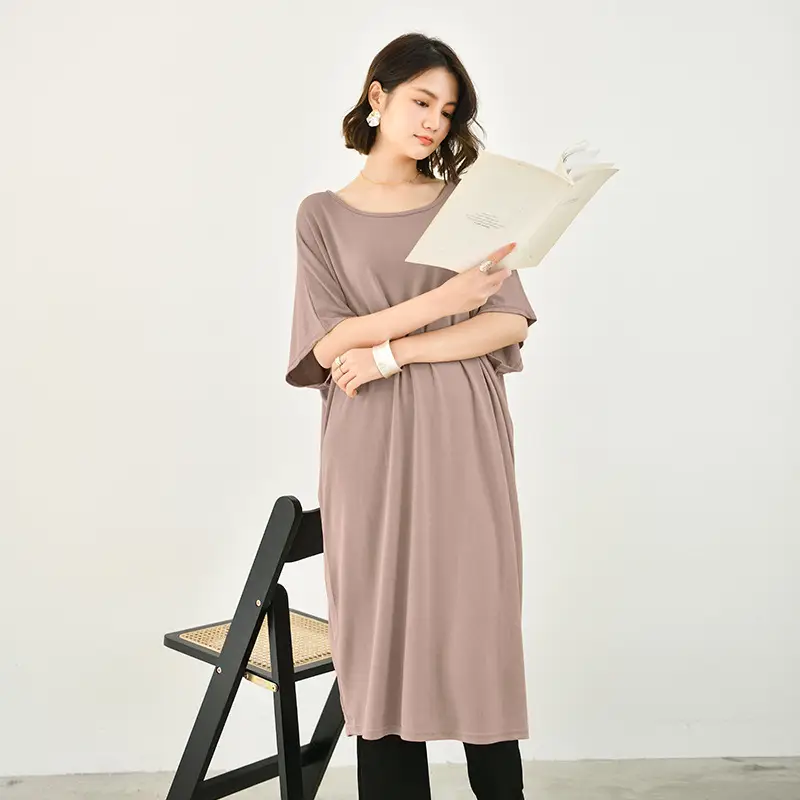 Women's Loose Fit Summer Dress Modal Beige - Image 10