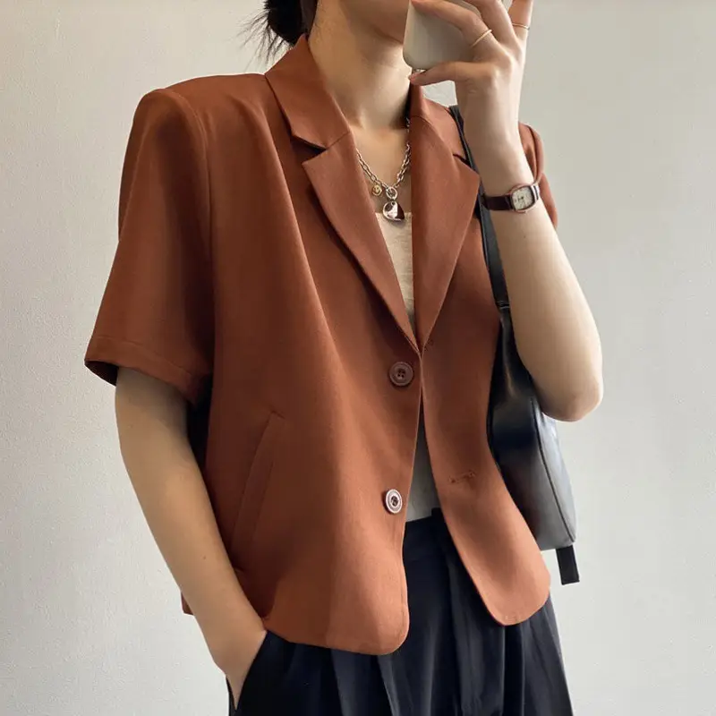 Women Thin Korean Style Short Sleeve Blazer Top 2026 - Image 6