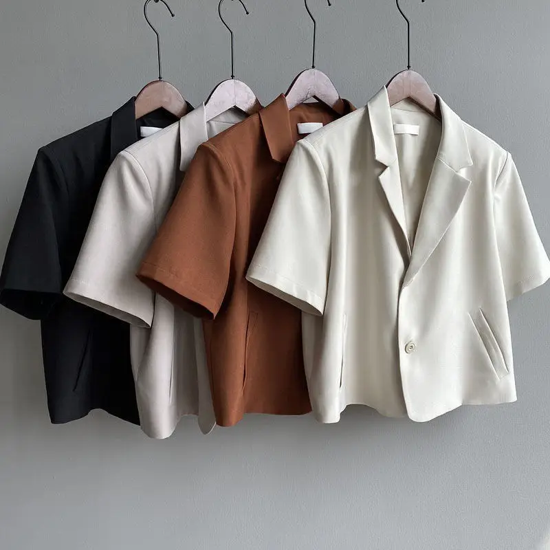 Women Thin Korean Style Short Sleeve Blazer Top 2026 - Image 8