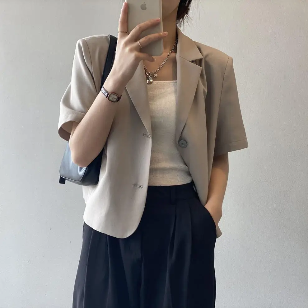 Women Thin Korean Style Short Sleeve Blazer Top 2026 — feature 11
