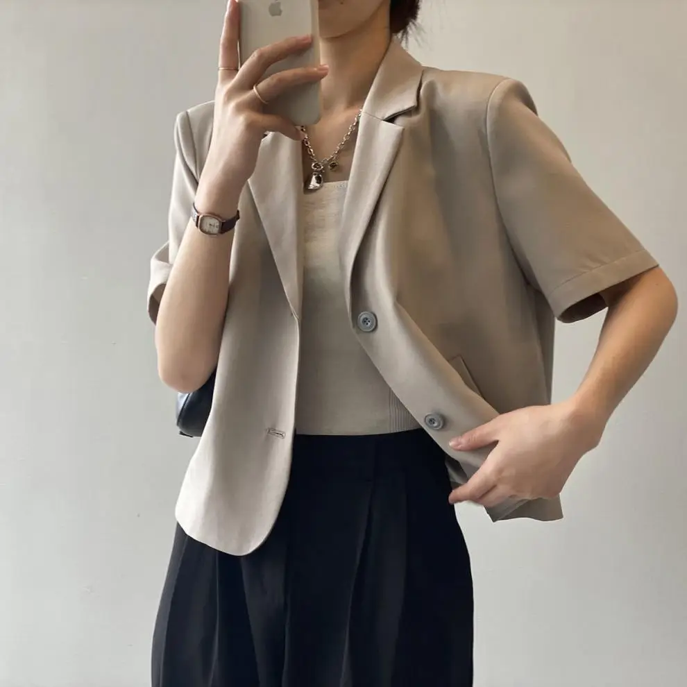 Women Thin Korean Style Short Sleeve Blazer Top 2026 — feature 12