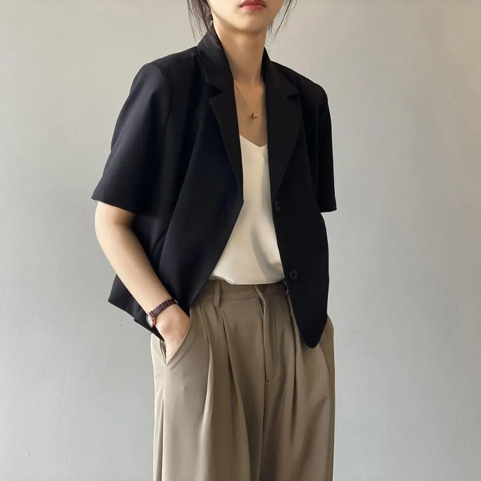 Women Thin Korean Style Short Sleeve Blazer Top 2026 — feature 14