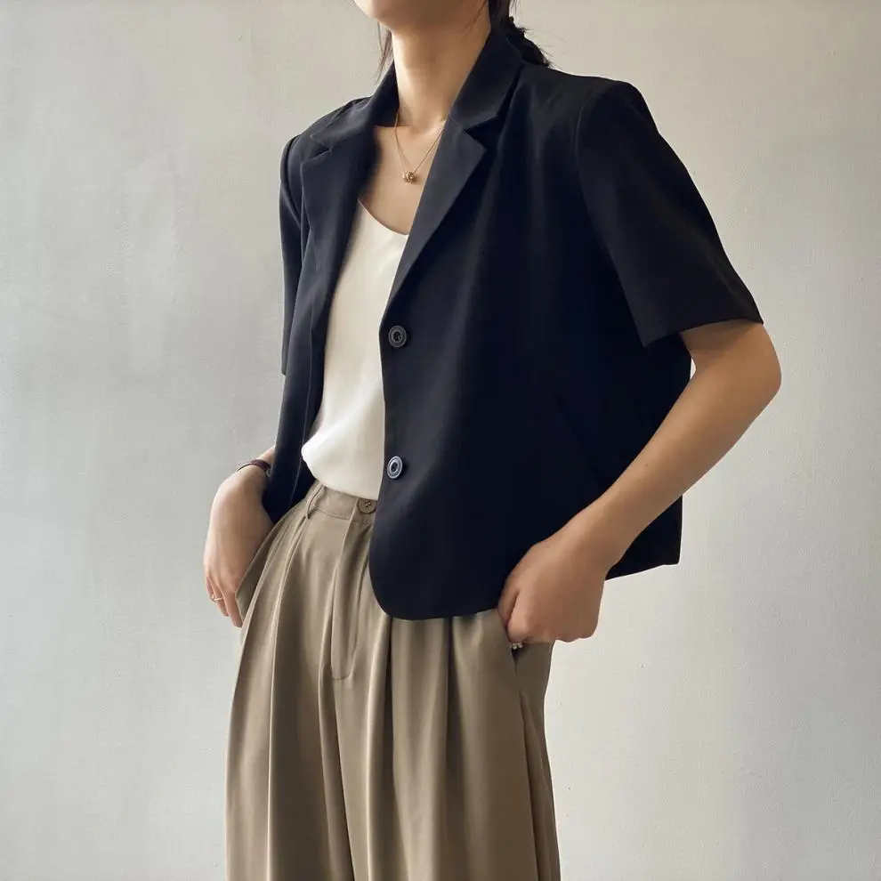 Women Thin Korean Style Short Sleeve Blazer Top 2026 — feature 16
