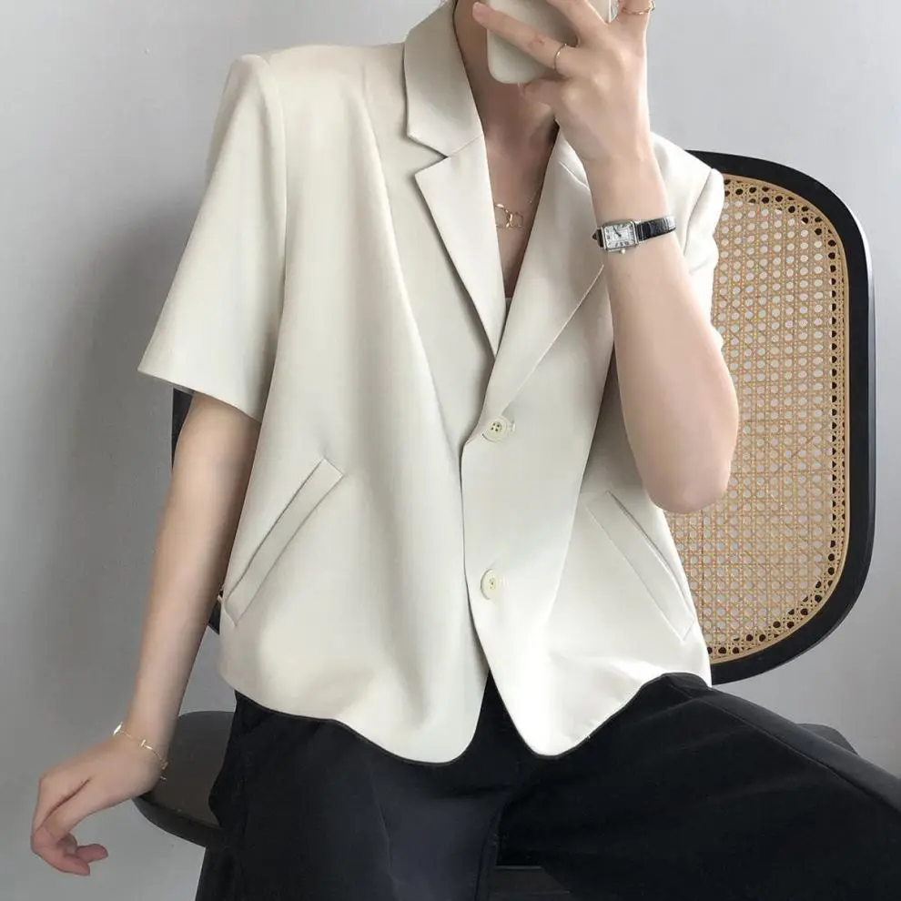 Women Thin Korean Style Short Sleeve Blazer Top 2026 — feature 18