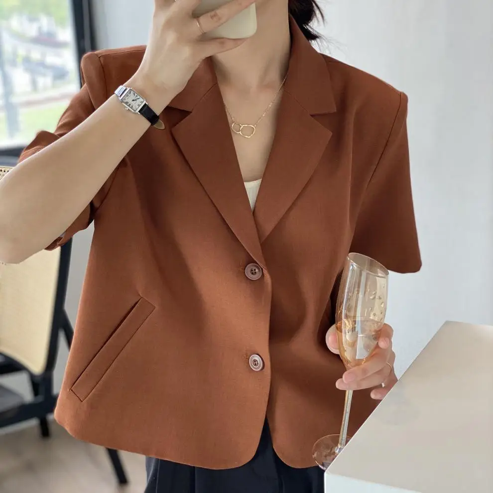 Women Thin Korean Style Short Sleeve Blazer Top 2026 — feature 23