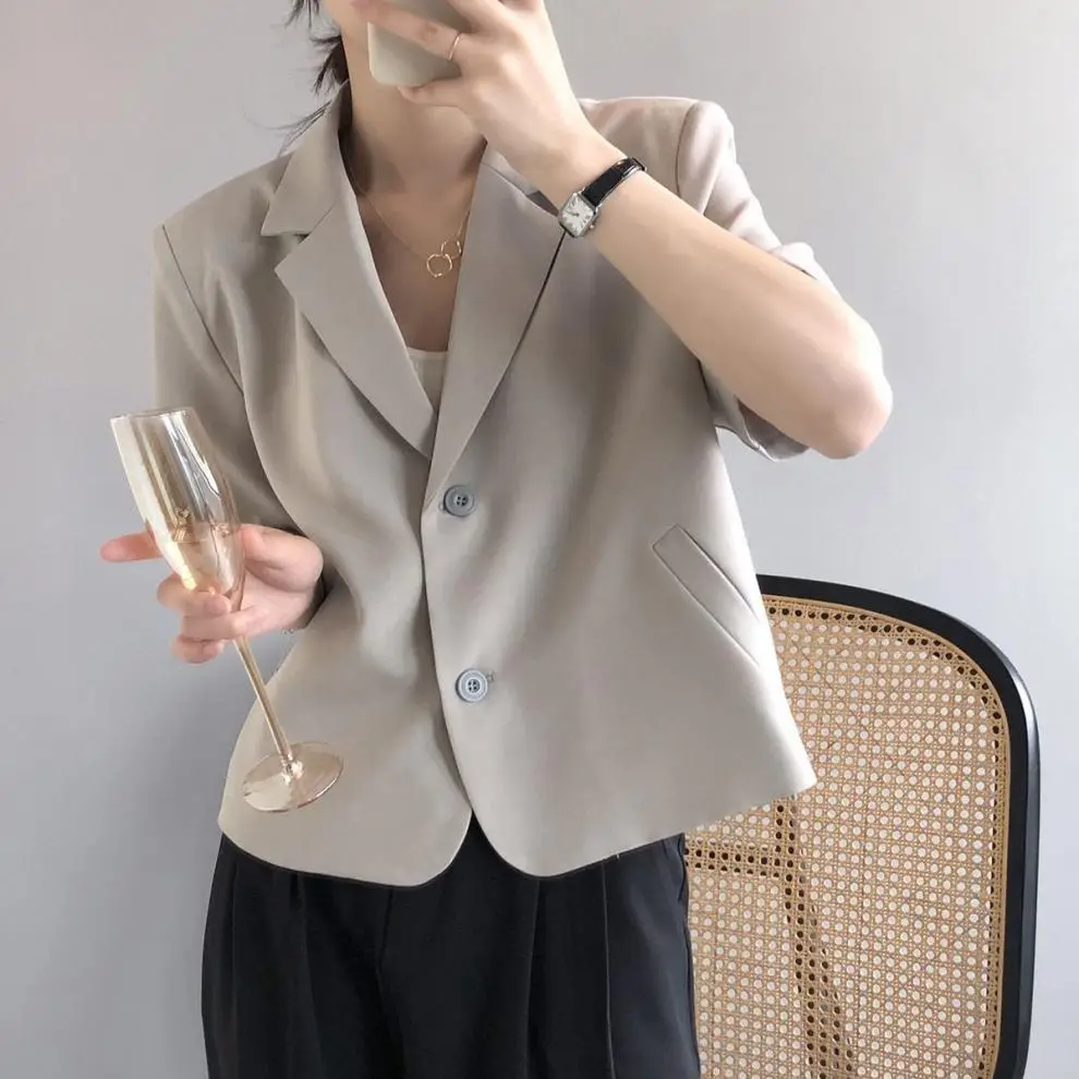 Women Thin Korean Style Short Sleeve Blazer Top 2026 — feature 24