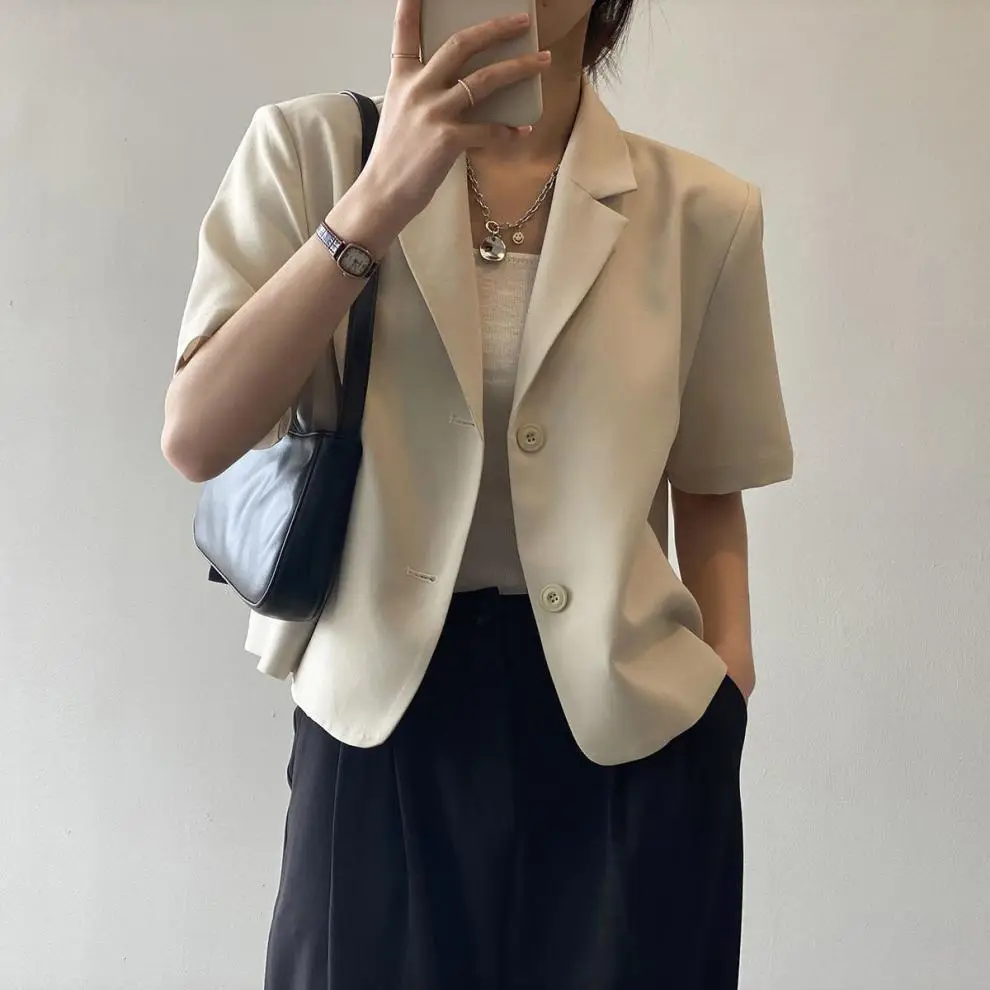 Women Thin Korean Style Short Sleeve Blazer Top 2026 — feature 3