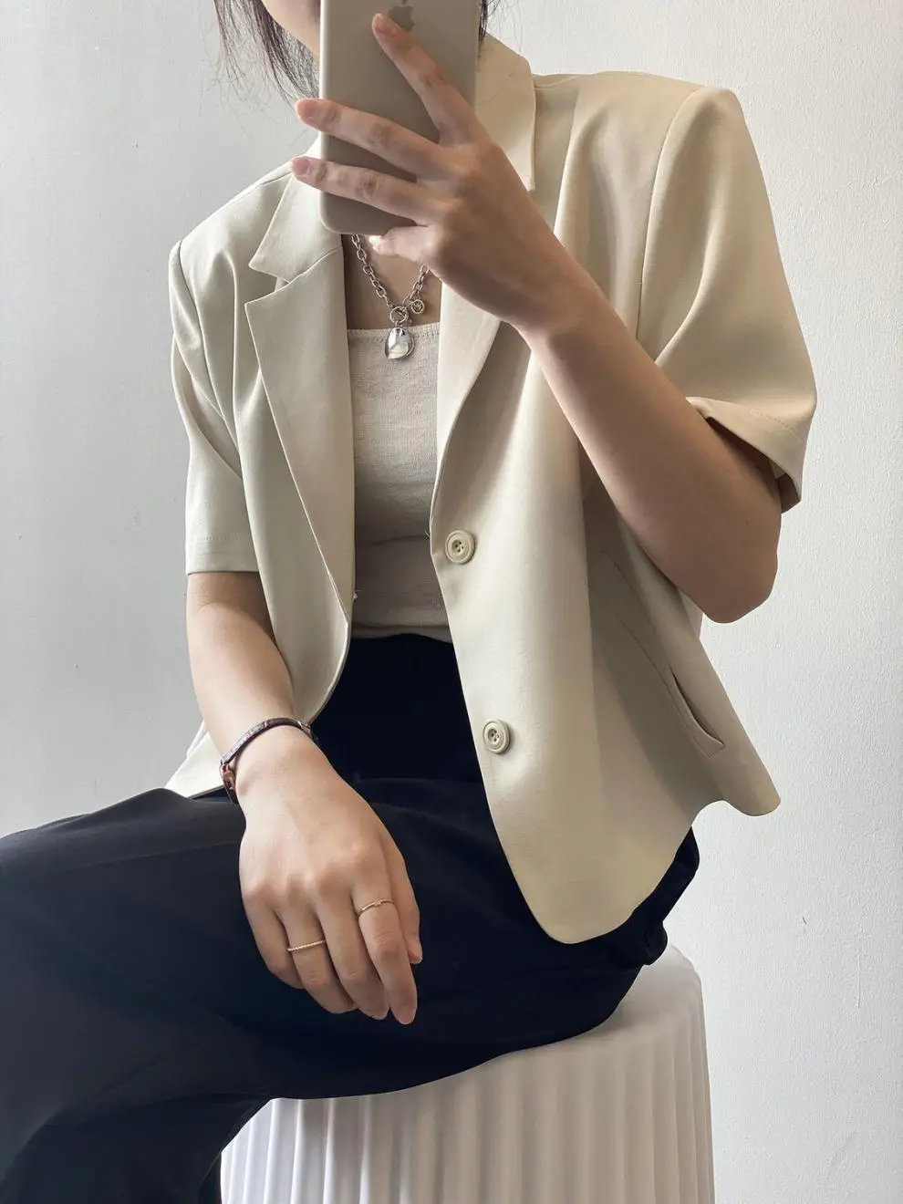 Women Thin Korean Style Short Sleeve Blazer Top 2026 — feature 4