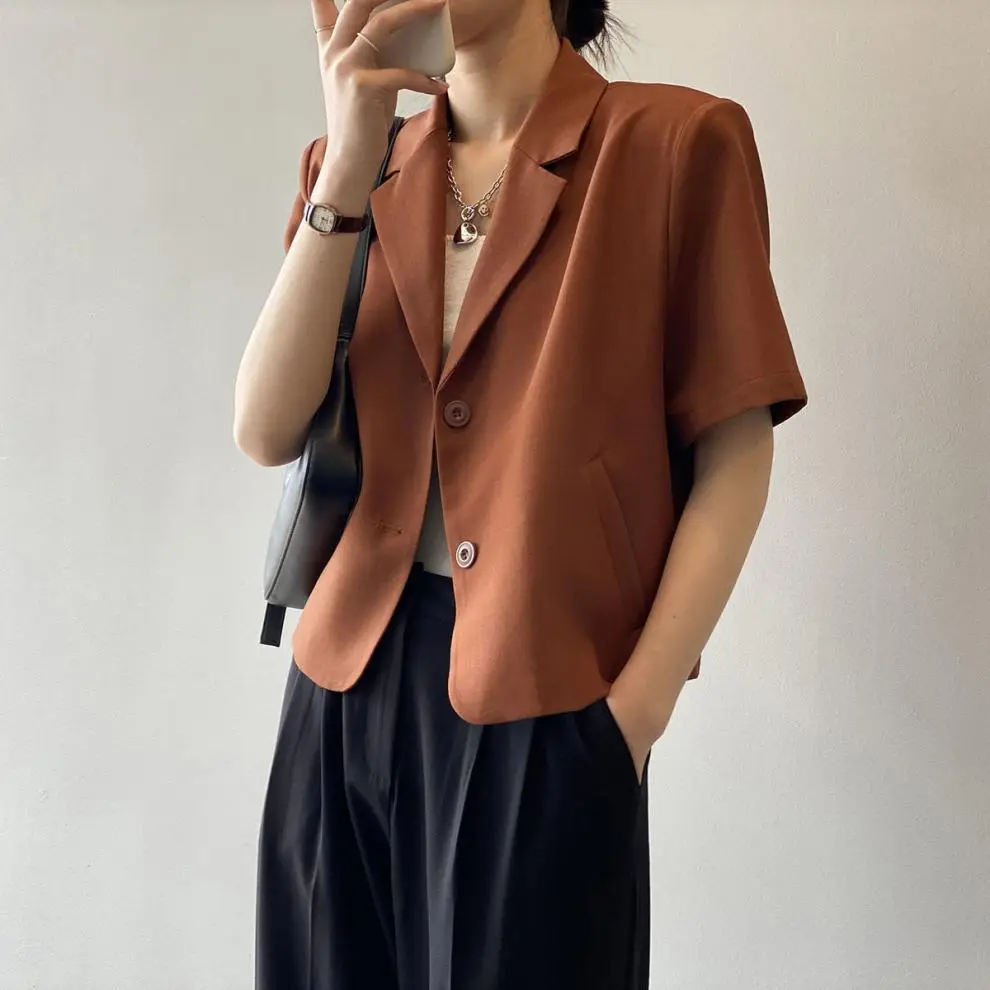 Women Thin Korean Style Short Sleeve Blazer Top 2026 — feature 5