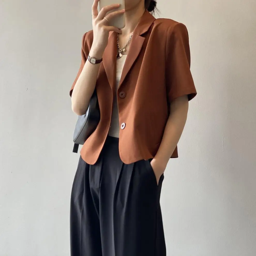 Women Thin Korean Style Short Sleeve Blazer Top 2026 — feature 6