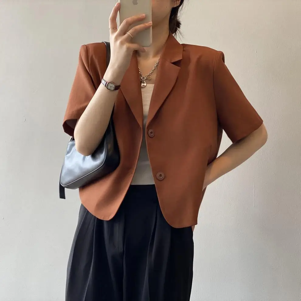 Women Thin Korean Style Short Sleeve Blazer Top 2026 — feature 7