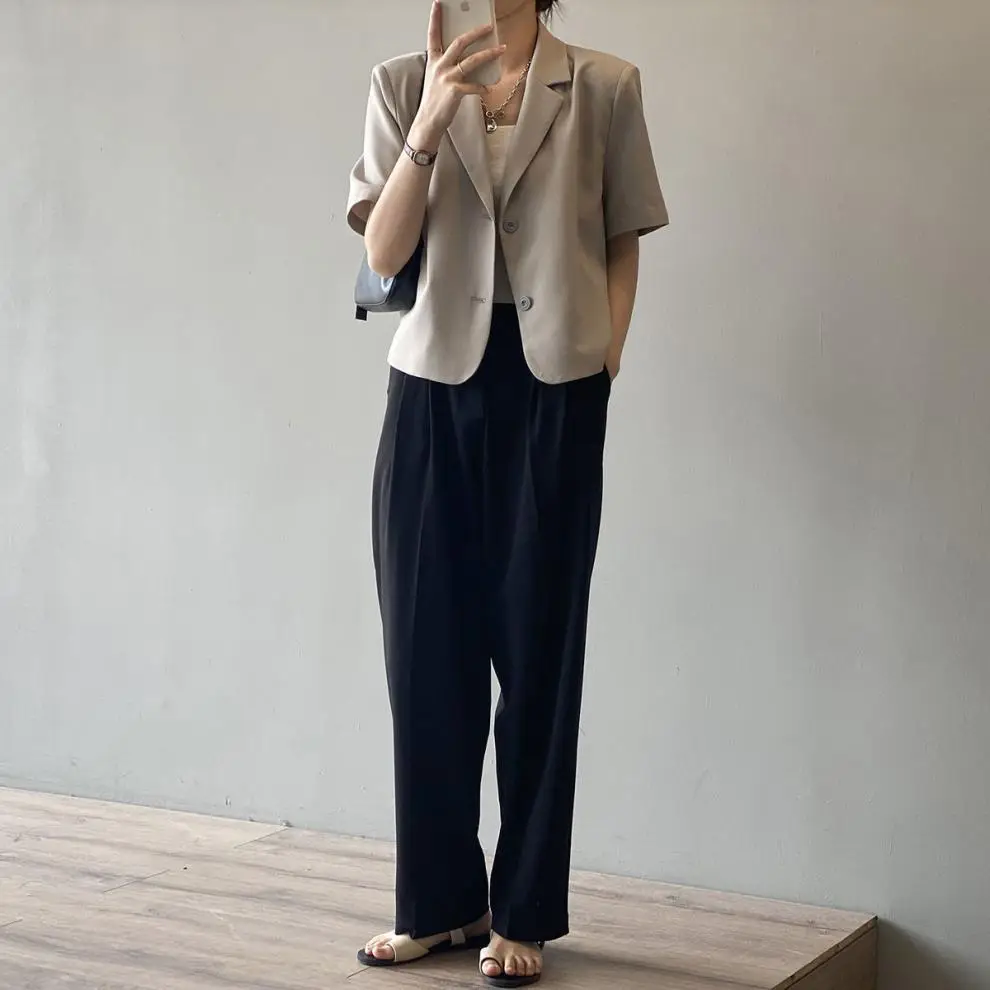 Women Thin Korean Style Short Sleeve Blazer Top 2026 — feature 8