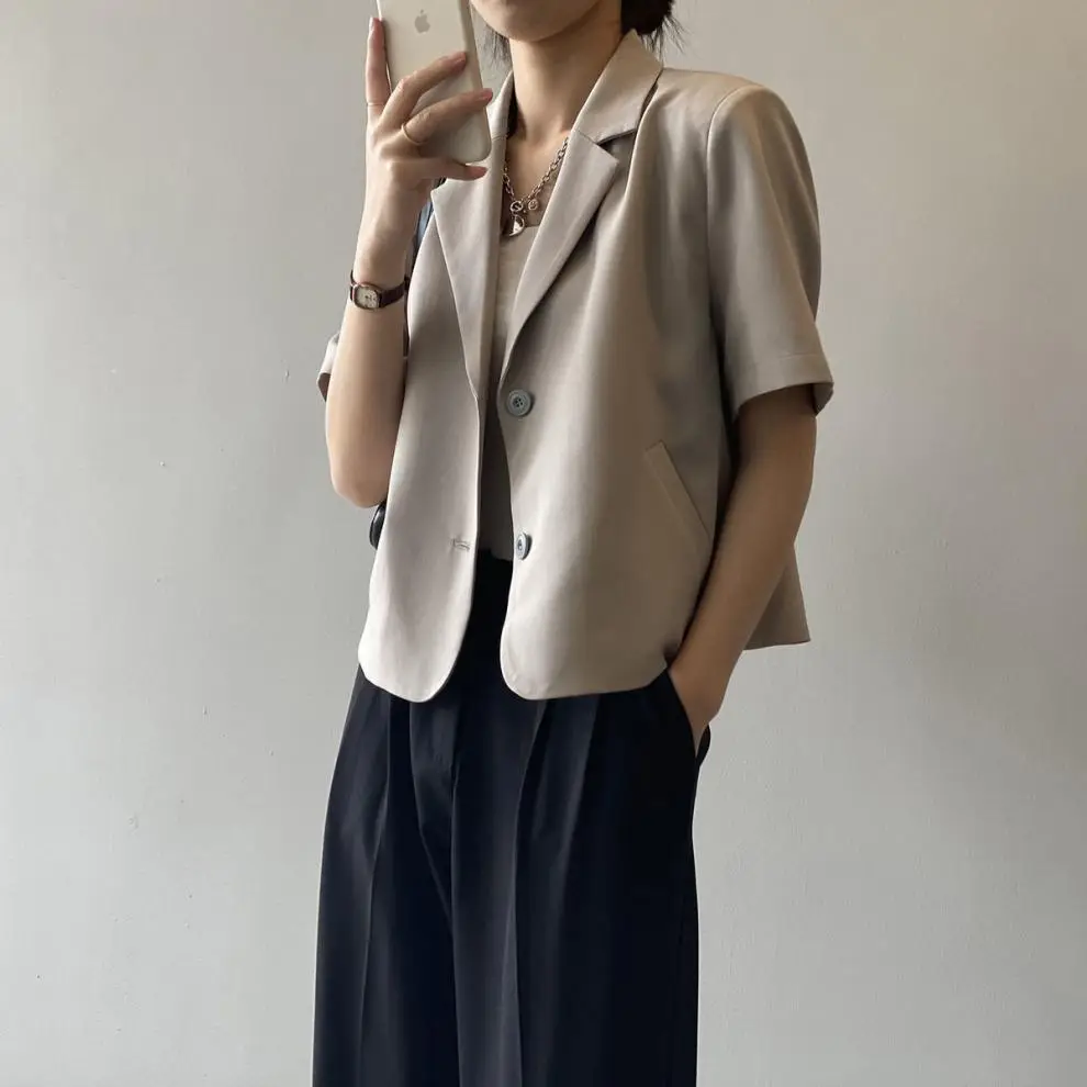 Women Thin Korean Style Short Sleeve Blazer Top 2026 — feature 9