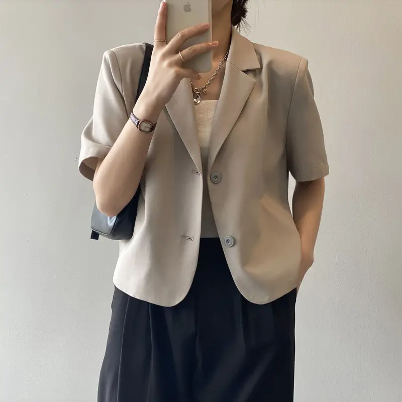 Women Thin Korean Style Short Sleeve Blazer Top 2026 - Image 2