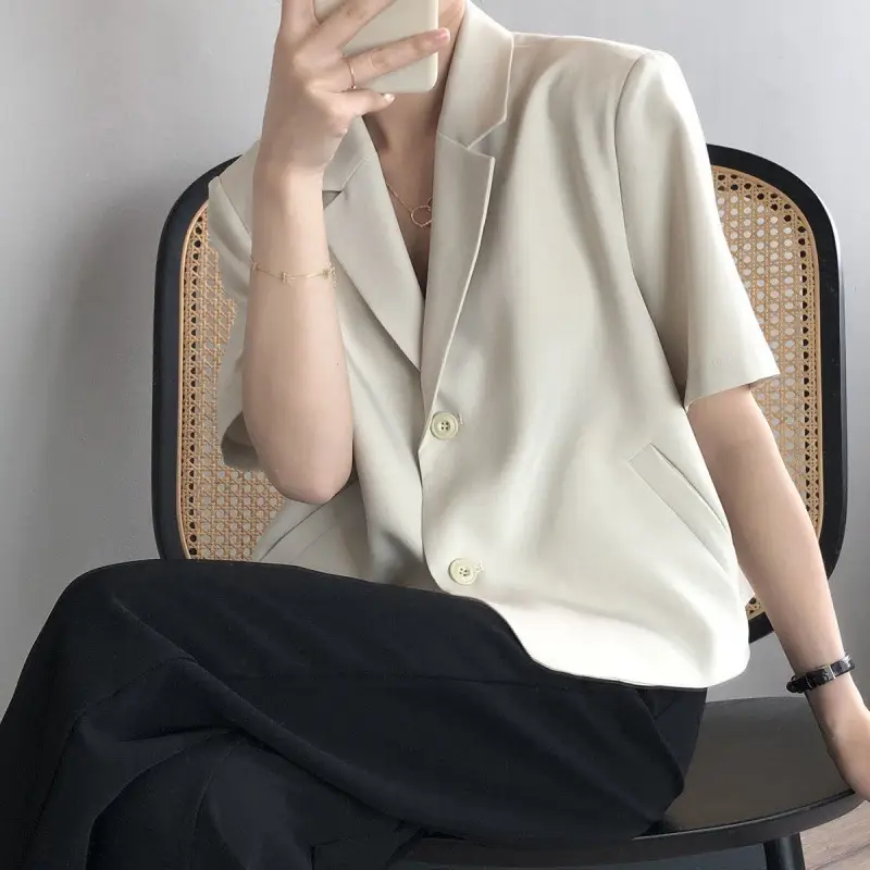 Women Thin Korean Style Short Sleeve Blazer Top 2026 - Image 3
