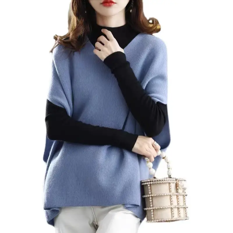 Women's Sleeveless V-Neck Knitted Vest Blue