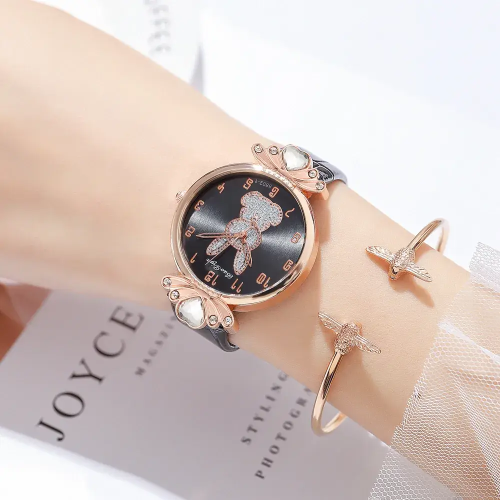 Women's Rabbit Pattern Watch Rose Gold White Band - Image 11